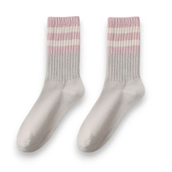 Women's 3-Pack Mid Crew Cotton Socks with Striped Cuffs Ribbed Knit Casual and Easy Matching