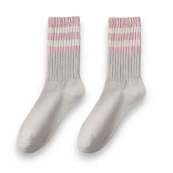 Women's 3-Pack Mid Crew Cotton Socks with Striped Cuffs Ribbed Knit Casual and Easy Matching