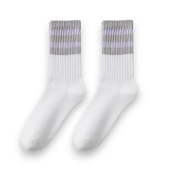Women's 3-Pack Mid Crew Cotton Socks with Striped Cuffs Ribbed Knit Casual and Easy Matching