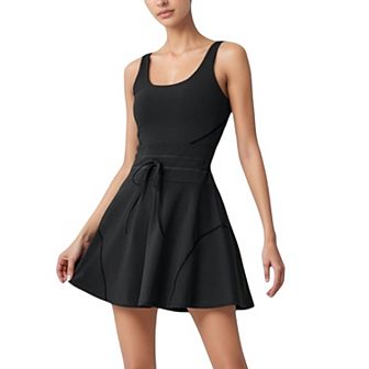 Women's Sleeveless Tennis Dress with Scoop Neckline and Waist Tie Detail