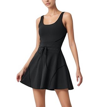 Women's Sleeveless Tennis Dress with Scoop Neckline and Waist Tie Detail