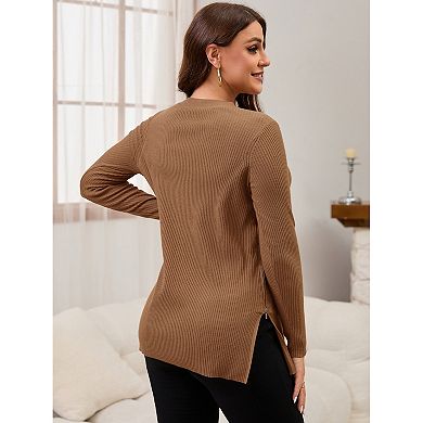 Women's Maternity Nursing Sweater Winter Warm Side Zip for Breastfeeding Stretchy Knit Blouse Top