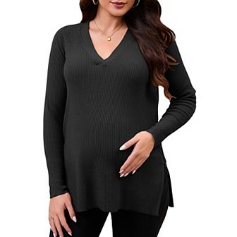 Women's Maternity Nursing Sweater Winter Warm Side Zip for Breastfeeding Stretchy Knit Blouse Top
