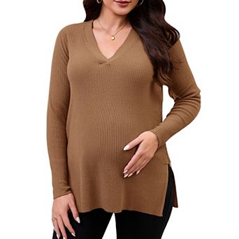 Women's Maternity Nursing Sweater Winter Warm Side Zip for Breastfeeding Stretchy Knit Blouse Top