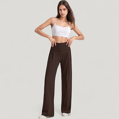 Women's High Waist Wide Leg Pants with Front Pleat Detail