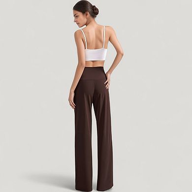 Women's High Waist Wide Leg Pants with Front Pleat Detail