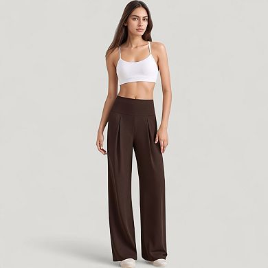Women's High Waist Wide Leg Pants with Front Pleat Detail