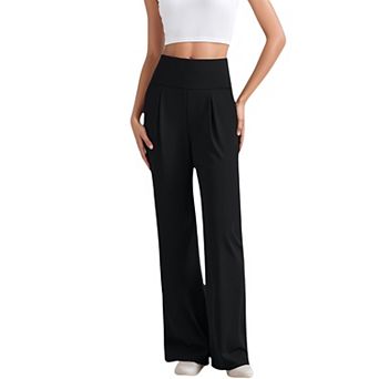 Women's High Waist Wide Leg Pants with Front Pleat Detail