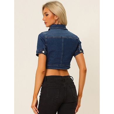 2 Packs Women's Casual Short Sleeves Button Cropped Denim Jacket