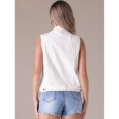 2 Packs Women's Denim Vest Button Down W Chest Flap Pockets Washed Distressed Sleeveless Jean Jacket