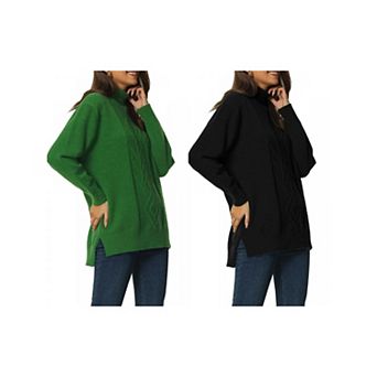 2 Packs Women's Turtleneck Long Sleeve Spilt Hem Tunic Pullover Sweater