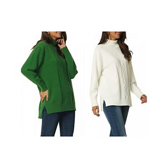 2 Packs Women's Turtleneck Long Sleeve Spilt Hem Tunic Pullover Sweater