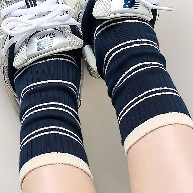 Women's Minimalist Stripe Crew Socks 3-Pack Ribbed and Patterned Design in Neutral Tones