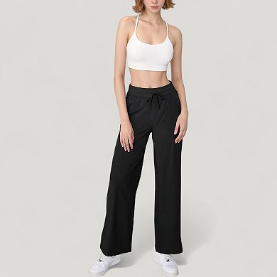 Women's High Waist Wide Leg Pants with Drawstring Waist and Front Pockets