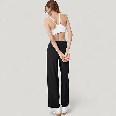 Women's High Waist Wide Leg Pants with Drawstring Waist and Front Pockets
