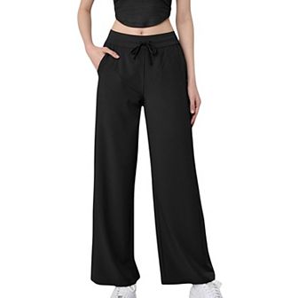 Women's High Waist Wide Leg Pants with Drawstring Waist and Front Pockets
