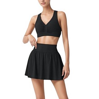 Women's High Waist Pleated Athletic Skirt and Sports Bra Set with Wide Waistband and Stretch Fit