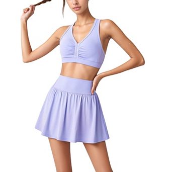 Women's High Waist Pleated Athletic Skirt and Sports Bra Set with Wide Waistband and Stretch Fit