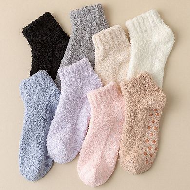 Women's 3-Pack Non-Slip Plush Fuzzy Ankle Socks with Grips and Soft Cozy Texture