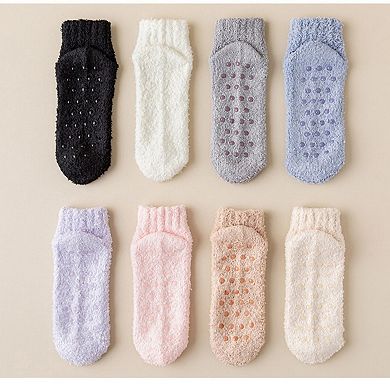 Women's 3-Pack Non-Slip Plush Fuzzy Ankle Socks with Grips and Soft Cozy Texture