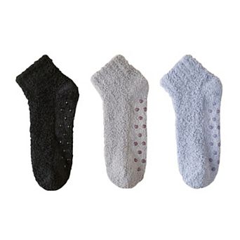 Women's 3-Pack Non-Slip Plush Fuzzy Ankle Socks with Grips and Soft Cozy Texture