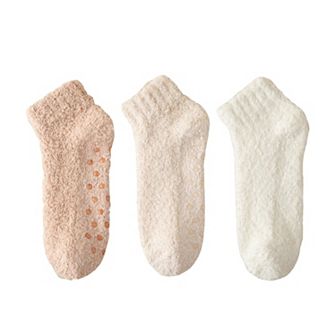 Women's 3-Pack Non-Slip Plush Fuzzy Ankle Socks with Grips and Soft Cozy Texture