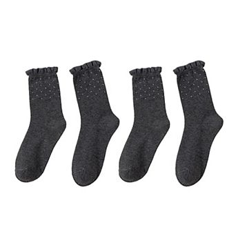 Women's 4 Pairs Knit Socks with Polka Dot Design Ruffle Edge Ribbed Cuffs Soft Stretch Fabric