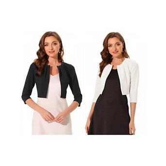 2 Packs 3/4 Sleeve Shrug Top for Women Collarless Pleated Open Front Cropped Cardigan