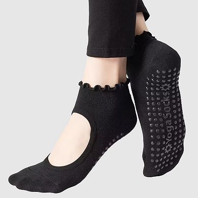 Women's 3-Pack Non-Slip Ballet Cut Ankle Socks with Grip Soles for Yoga or Daily Wear