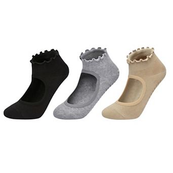 Women's 3-Pack Non-Slip Ballet Cut Ankle Socks with Grip Soles for Yoga or Daily Wear