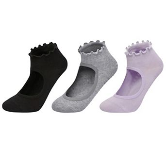 Women's 3-Pack Non-Slip Ballet Cut Ankle Socks with Grip Soles for Yoga or Daily Wear