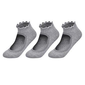 Women's 3-Pack Non-Slip Ballet Cut Ankle Socks with Grip Soles for Yoga or Daily Wear