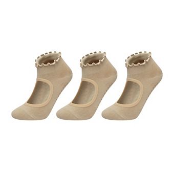 Women's 3-Pack Non-Slip Ballet Cut Ankle Socks with Grip Soles for Yoga or Daily Wear