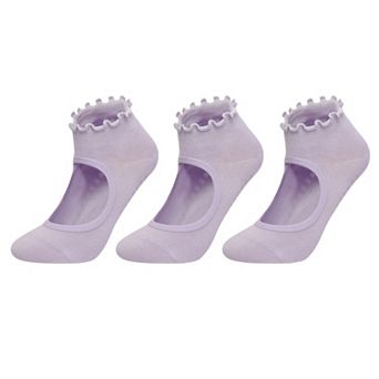 Women's 3-Pack Non-Slip Ballet Cut Ankle Socks with Grip Soles for Yoga or Daily Wear