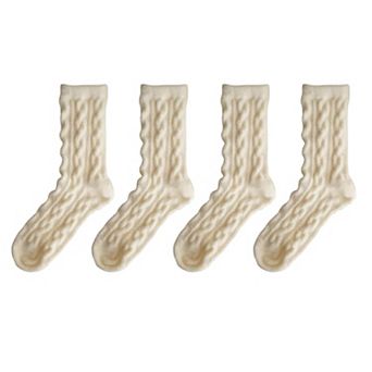 Women's 4 Pairs Cable Knit Quarter Socks Soft Stretch Fabric Cozy Everyday Wear