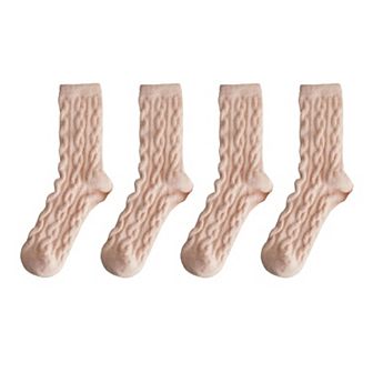 Women's 4 Pairs Cable Knit Quarter Socks Soft Stretch Fabric Cozy Everyday Wear