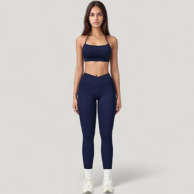 Women's High Waist Crossover Lounge Leggings with Full Length Slim Fit and Flattering Waistband