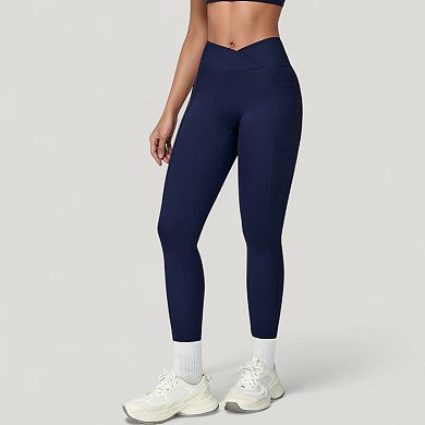 Women's High Waist Crossover Lounge Leggings with Full Length Slim Fit and Flattering Waistband