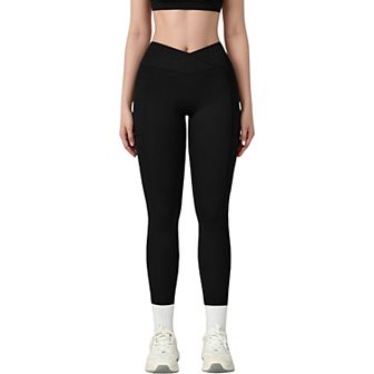 Women's High Waist Crossover Lounge Leggings with Full Length Slim Fit and Flattering Waistband