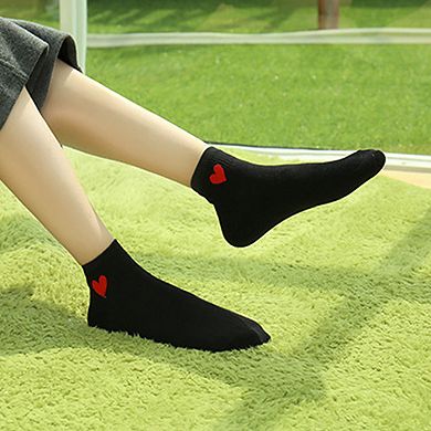Women's 5-Pair Ankle Socks with Ribbed Cuff and Embroidered Heart Accent for Everyday Comfort