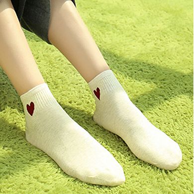 Women's 5-Pair Ankle Socks with Ribbed Cuff and Embroidered Heart Accent for Everyday Comfort
