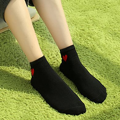 Women's 5-Pair Ankle Socks with Ribbed Cuff and Embroidered Heart Accent for Everyday Comfort