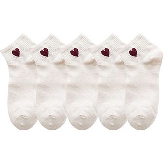 Women's 5-Pair Ankle Socks with Ribbed Cuff and Embroidered Heart Accent for Everyday Comfort
