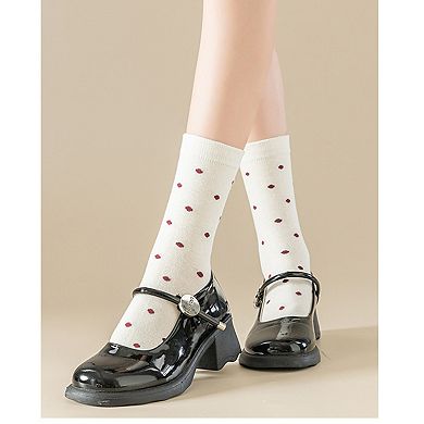 Women's 4 Pairs Knit Socks with Polka Dot Pattern Ribbed Cuffs Soft Stretch Fabric