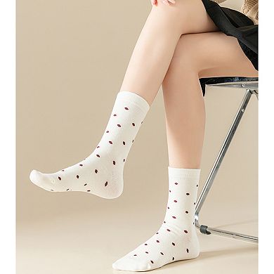 Women's 4 Pairs Knit Socks with Polka Dot Pattern Ribbed Cuffs Soft Stretch Fabric