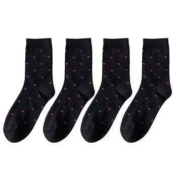 Women's 4 Pairs Knit Socks with Polka Dot Pattern Ribbed Cuffs Soft Stretch Fabric