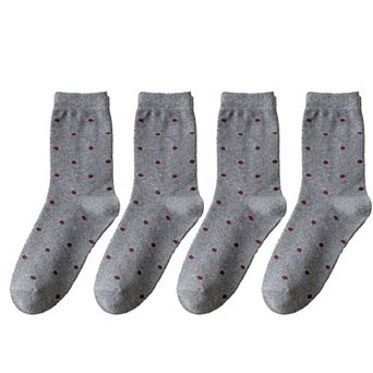 Women's 4 Pairs Knit Socks with Polka Dot Pattern Ribbed Cuffs Soft Stretch Fabric