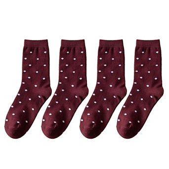 Women's 4 Pairs Knit Socks with Polka Dot Pattern Ribbed Cuffs Soft Stretch Fabric