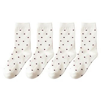 Women's 4 Pairs Knit Socks with Polka Dot Pattern Ribbed Cuffs Soft Stretch Fabric