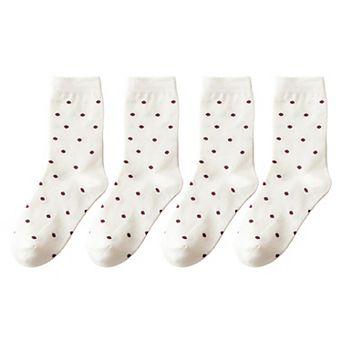 Women's 4 Pairs Knit Socks with Polka Dot Pattern Ribbed Cuffs Soft Stretch Fabric